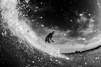 ο άνθρωπος σερφάρει, μαύρο και άσπρο, surfer, κύμα ιππασίας, mar del plata, Αργεντίνη, ωκεανός, νερό, δράση πυροβόλησε, επιδέξιος, μονόχρωμος