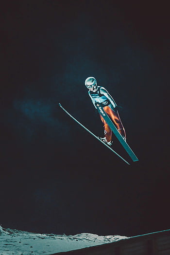 jazda na nartach, nocna pora, skoki narciarskie, w powietrzu, sportowiec, narciarz, dramatyczny, Sporty zimowe, strzał akcji, aktywność na świeżym powietrzu, nocna jazda na nartach