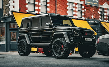 Mercedes Brabus G kombi, černé SUV Mercedes třídy G, ulice, městský styl, luxus, Brabus G Wagon, mercedes g-class, černá suv, městské parkoviště, městský luxus, pouliční styl