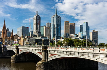 panorama Melbourne, prince most, řeka yarra, Neo-gotická katedrála, Moderní mrakodrapy, Most z 19. století, panoráma města, městskou architekturu, Architektura Melbourne, nádherný výhled, Melbourne Landmarks