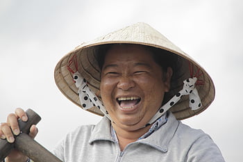 여자, 웃음, 물, 아시아, 쌀 밀짚모자, 자연, 메콩 강, 환영, 노 젓는 사람, 로잉, 베트남