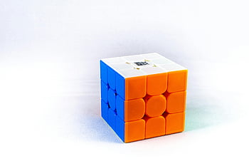 3x3 kouzelná kostka, puzzle kostka, živé barvy, oranžová strana, Modrá strana, bílá strana, bílé pozadí, Rubikova kostka, Barevná kostka, Kostka 3x3, logická hra