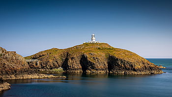lighthouse, sea, bridge, coast, rocks, ocean, wales, nature, pembrokeshire, water, landscape