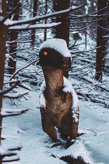 dinosaurio, figura, naturaleza, nieve, bosque, Parque jurásico, reptil, tirano saurio Rex