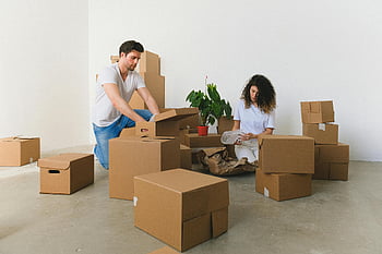 couple unpacking, carton boxes, household items, new apartment, modern apartment, embracing new beginnings, moving in, unpacking boxes, home setup, new home, couple moving
