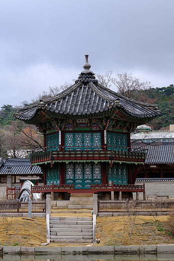hanok, palác gyeongbok, Jižní Korea, budova, Korejská republika, Příroda, palác, rybník, zahrada, krajina