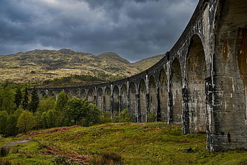 bridge, train, viaduct, architecture, glenfinnan, scotland, hogwarts, harry Potter, potter, railway, road