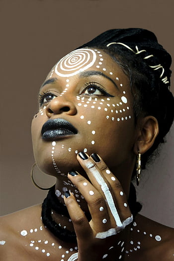 woman, white face paint, tribal face paint, accessories, portrait, intricate design, cultural art, beauty, fashion, artistic expression, traditional makeup