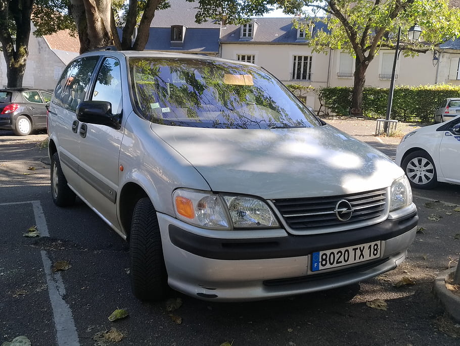 Opel Sintra, 1998, auto, bourges, Francie, stříbrný, zaparkováno, minivan, poznávací značka, stromy, budov