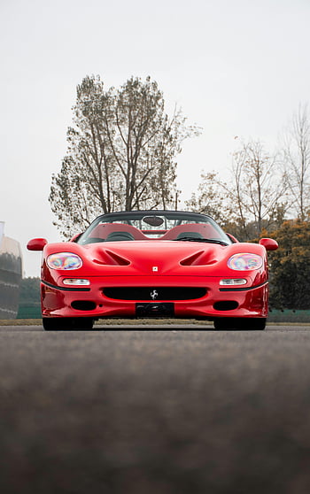 Ferrari F50 GT, Skinnende rødt, forfra, levende rødt, superbil, parkert utendørs, klar himmel, bakteppe, sportsbil, luksusbil, italiensk bil
