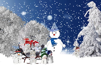 雪だるま、 家族、 冬、 雪、 霜、 自然、 そり、 木、 親、 子供、 お父さん