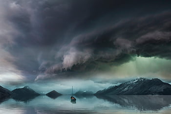 sea, mountains, storm, landscape, clouds, nature, weather, storm Clouds