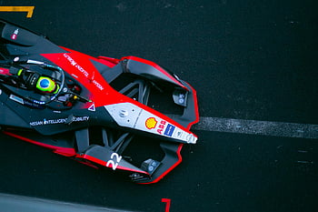 Formula E, racing car, Mexico City, Ciudad de México, top view, dynamic shot, Formula 1, track racing, Nissan, ABB, Shell