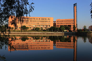 univerzita, budova, kampusu, jezero, Příroda, architektura