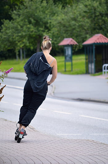 woman, electric Scooter, road, scooter, transport, country Life, human, ride, mobility, means Of Transport, young