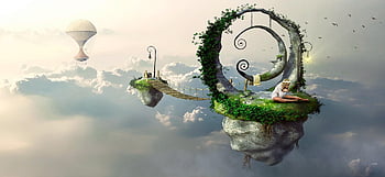 fantasy, clouds, island, sun, light, hover, mood, dream, the Atmosphere, girl, heaven