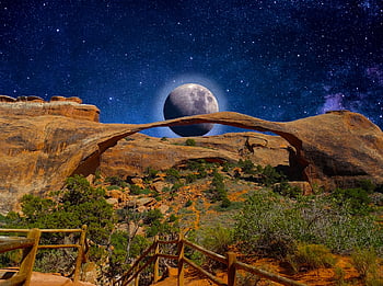arenaria rossa, archi di pietra, Utah, escursioni a piedi, notte, Luna, deserto, panoramico, paesaggio, roccia, formazioni