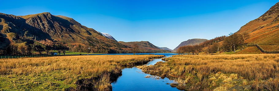 District panoramico lago lattino, Panoramico di latticera, Panorama di latticere, Buttermere Pano, buttermere, Latticro in inverno, Buttermere Cumbria, parco nazionale del distretto del lago, innevate, luccio, colline