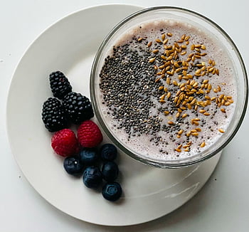 lichotník mísa, Chia semínka, lněné semínko, čerstvé jahody, Zdravá snídaně, detailní záběr, zdravé jídlo, snídaně mísa, Berry Smoothie, Smoothie Toppings, výživné jídlo