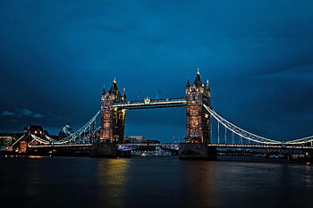 kule Köprüsü, Londra, aydınlatılmış, Derin mavi gece gökyüzü, harika manzara, işaret, mimari, Thames Nehri, akşam, Cityscape, şehir manzarası