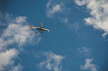 aereo commerciale, volare alto, chiaro cielo blu, nuvole, vista di verme, Aereo in cielo, alta altitudine, aviazione, aereo, vista cielo, volo commerciale