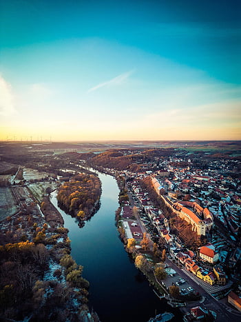 castle, river, coast, city, urban, wettiner, saxony-anhalt, fall, flow, saale, landscape