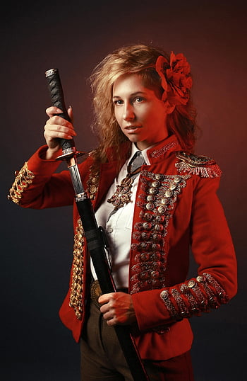 woman, soldier, hussar, epaulettes, uniform, steampunk, fantasy, weapons, gun, the Officer, military Uniform