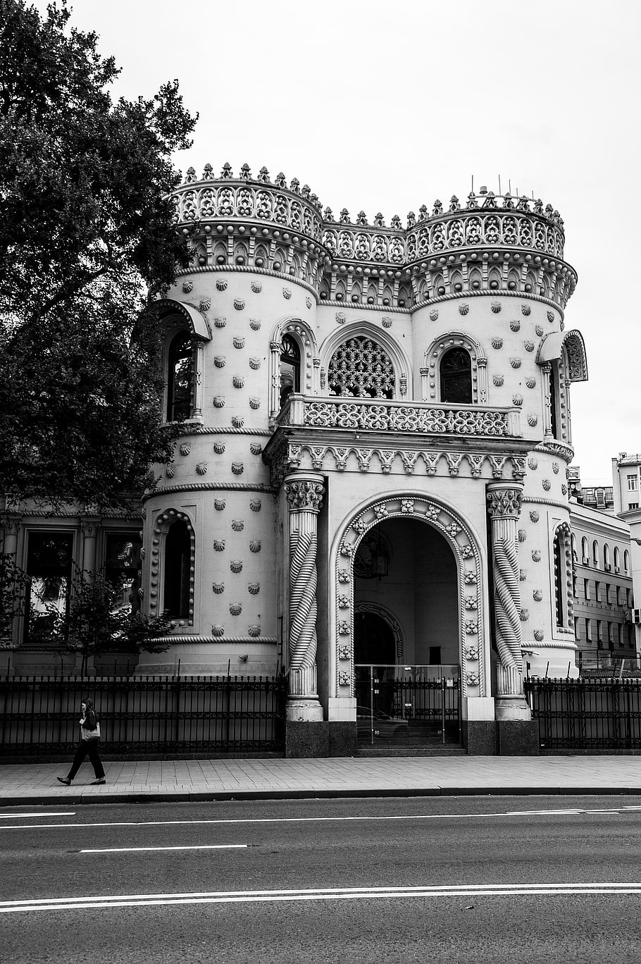 architektura, město, budova, bw, výzdoba, klasický, moderní, art deco, fotografie ulice, Moskva, Rusko