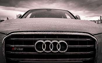 audi, Fekete és krómrács, esővel borított, luxus, elegancia, felhős égbolt, közelkép, autó rács, audi autó, sq5, nedves felület