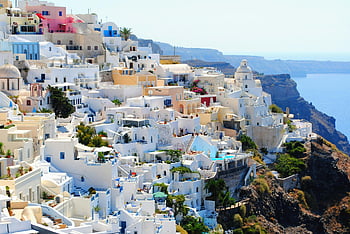 santorini, Řecko, během dne, bílá architektura, modrá architektura, Egejské moře, Ikonický pohled, santorini řecko, ostrov santorini, řecké ostrovy, Středozemní moře