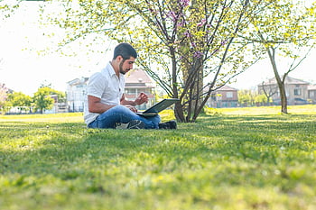 park, meadow, man, flower Wallpaper, boy, computer, laptop, in The Spring, flowers, flower Background, garden