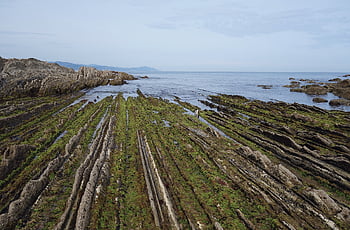 moře, oceán, pláž, pobřeží, pobřežní čára, Příroda, skály, flyšové formace, skalní útvary, zumaia, flyšová pláž