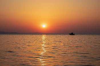 mare, natura, tramonto, nuvole, sole, ultimi bagliori, riflessione, barca, peschereccio