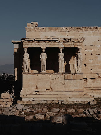Caryatids, Erechtheion, Acropolis, Athens, ancient building, statues, Greek architecture, historical site, classical art, ancient Greece, marble sculptures