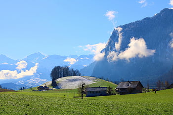 mountains, meadow, gantrisch Nature Park, huts, alps, bernese Oberland, alpine Landscape, switzerland