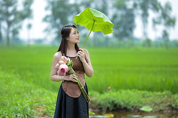 woman, model, pose, outdoor, lotus Flowers, lotus Leaf, style, fashion, posing, young Woman, girl