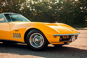 Yellow Chevrolet Stingray, Corvette, retro car, vintage feel, outdoor parking, classic car, yellow car, Stingray Corvette, vintage Corvette, car photography, automotive design