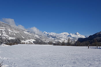 χειμερινό τοπίο, χιόνι, βουνά, surselva, graubünden