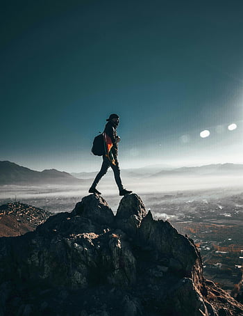 hiker, rocky peaks, Nawur, Afghanistan, clear sky, person standing on rock, lone hiker, mountain top, adventure, outdoor, hiking