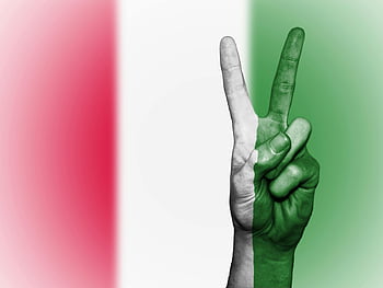 peace sign, Italian flag, hand gesture, symbolizing peace, patriotism, Italy colors, green white red, peace and patriotism, Italian patriotism, hand with flag, peace symbol