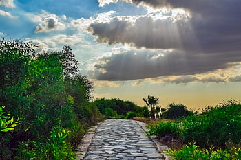 cesta, kámen, Příroda, krajina, scenérie, nebe, mraky, sluneční paprsek, slunečního světla, odpoledne, ayia napa