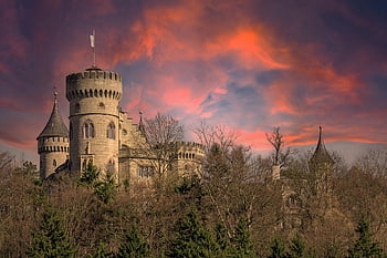 zámek landsberg, landsberg, meiningen, Durynsko, architektura, západ slunce, Příroda, krajina, hrad, historický, prohlížení památek