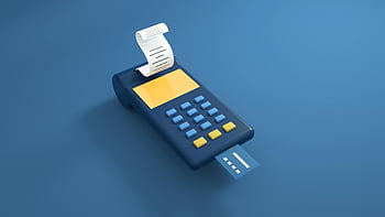 digital card reader, blue background, receipt printout, inserted card, payment terminal, electronic device, financial technology, transaction machine, card processing, blue card reader, digital payment