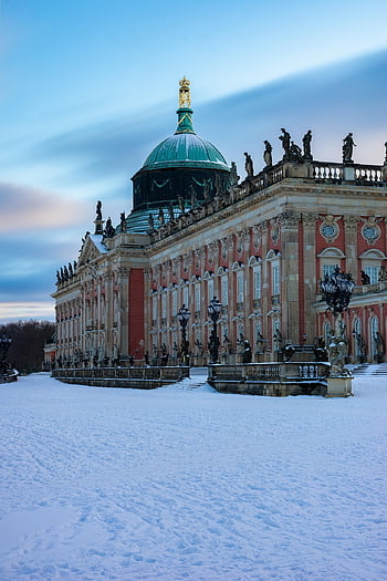 Nový palác, sanssouci, Potsdam, Příroda, budova, palác, fasáda, architektura, sníh, pole, zimní