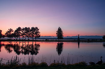 sunset, water, sky, reflection, landscape, nature, lake, outdoor, park, tree, peaceful