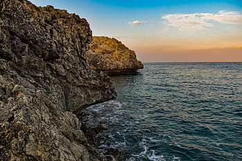 pe coasta stâncoasă, stâncă, mare, mal, natură, roci, decor, cavo greko, cipru, peisaj