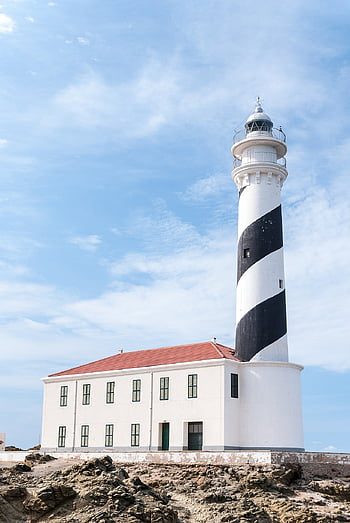 lighthouse, tower, building, blue Sky, facade, architecture, structure, nature, nautical, menorca, rock