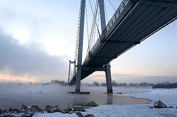 řeka, mlha, sníh, zimní, yenisei, Příroda, mráz, ráno, park, město, voda