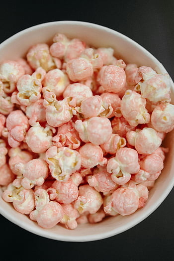 Růžový popcorn, detailní záběr, chutné svačinky, fotografování potravin, miska, mísa popcorn, detail, Svačina, růžové svačiny, Popcorn Snack, mísa popcornu