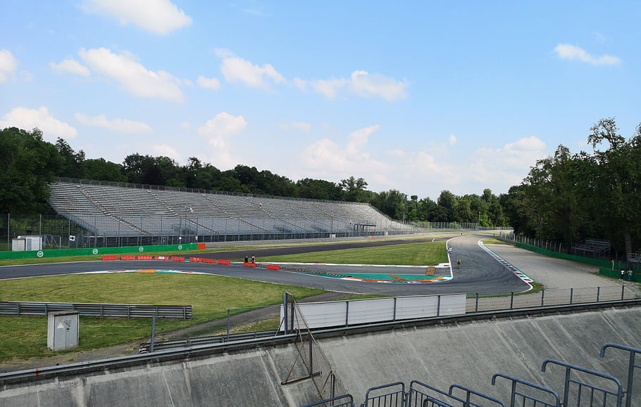 monza, Autodromo, Nazionale, Første chicane, race spor, tilskuertribune, træer, himmel, væddeløb, kredsløb, Italien